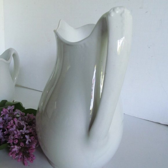 1800s Antique White Ironstone Pitcher White Decor Antique White Ironstone alcock - Picture 5 of 7